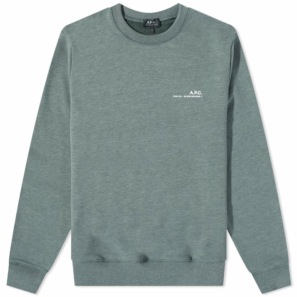 A.P.C. Men's Item Logo Crew Sweat in Khaki Melange A.P.C.