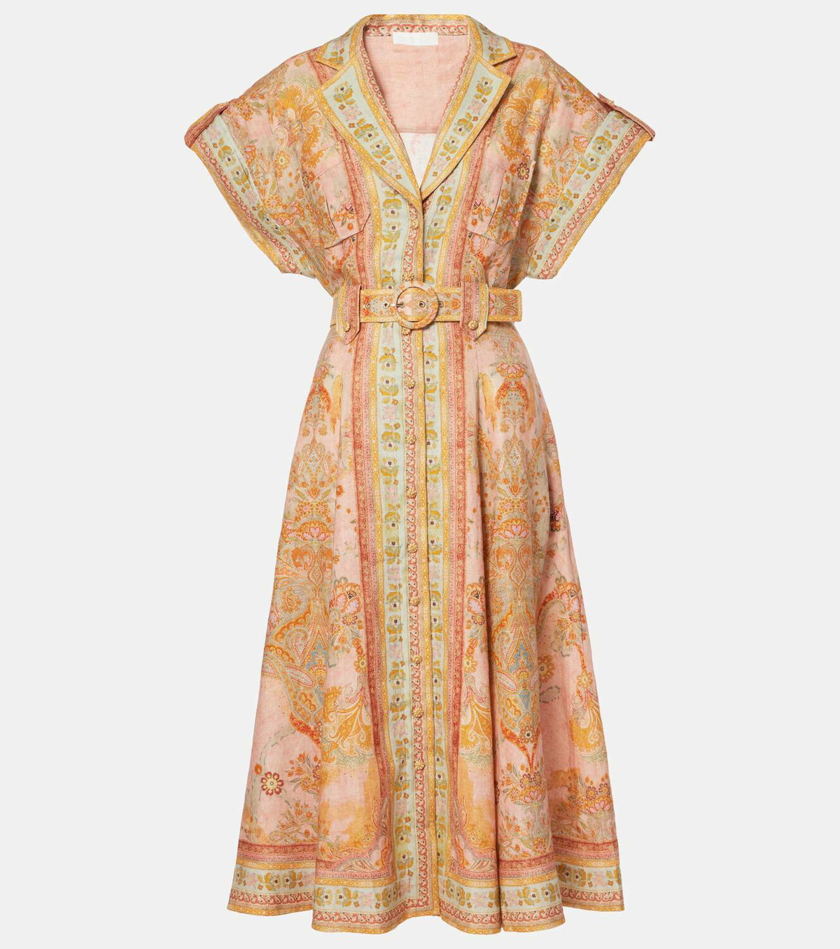 【Zimmermann】ACACIA BLOUSON SHIRT DRESS ブルゾン ミディ Acacia Blouson Shirt Pink/Cream Stripe Online | Zimmermann