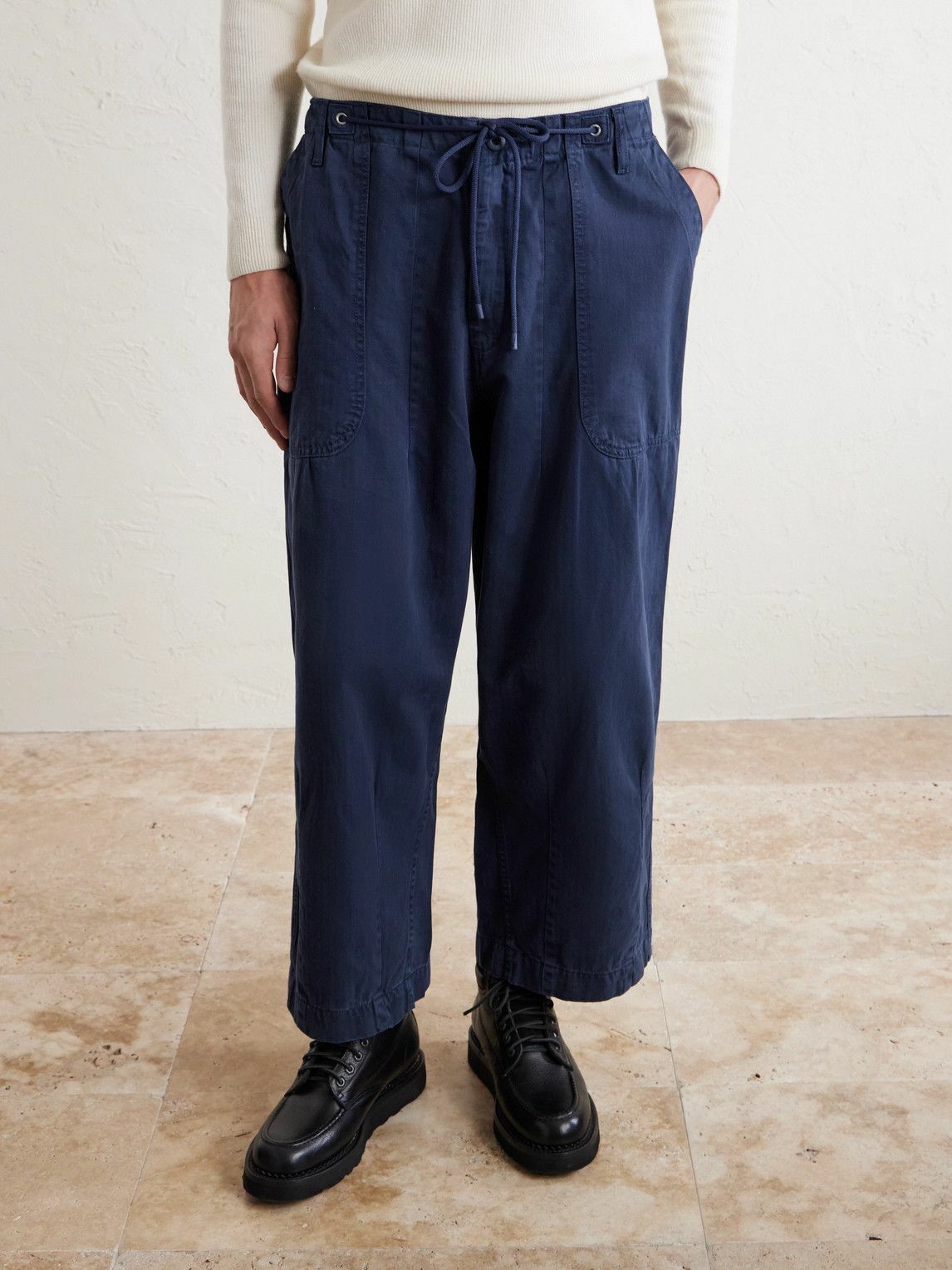 Cherry Los Angeles - Parachute Wide-Leg Herringbone Cotton Trousers - Blue