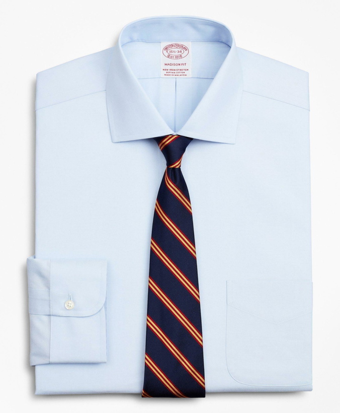 Photo: Brooks Brothers Men's Stretch Madison Relaxed-Fit Dress Shirt, Non-Iron Pinpoint English Collar | Light Blue