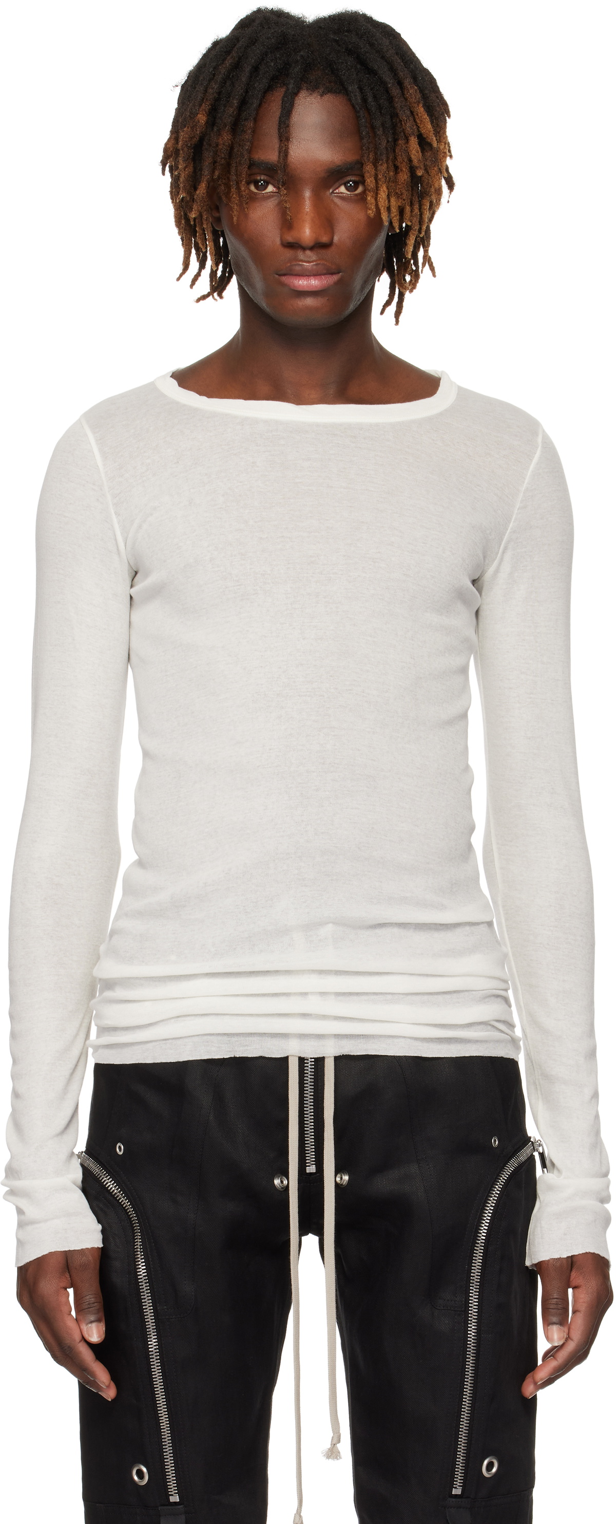Rick Owens White Hollywood Rib LS T-shirt Rick Owens