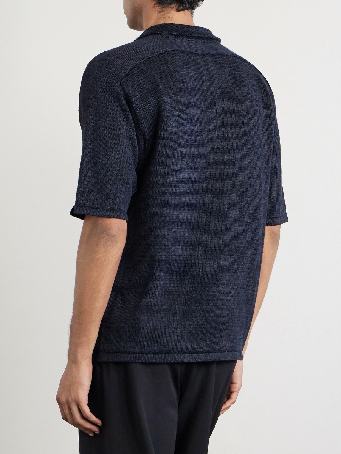 Inis Meáin - Knitted Linen Polo Shirt - Black