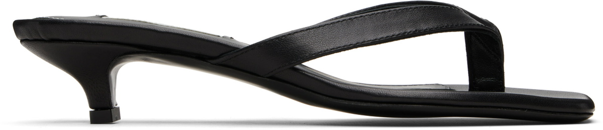 TOTEME Black Leather Heeled Flip Flop Sandals