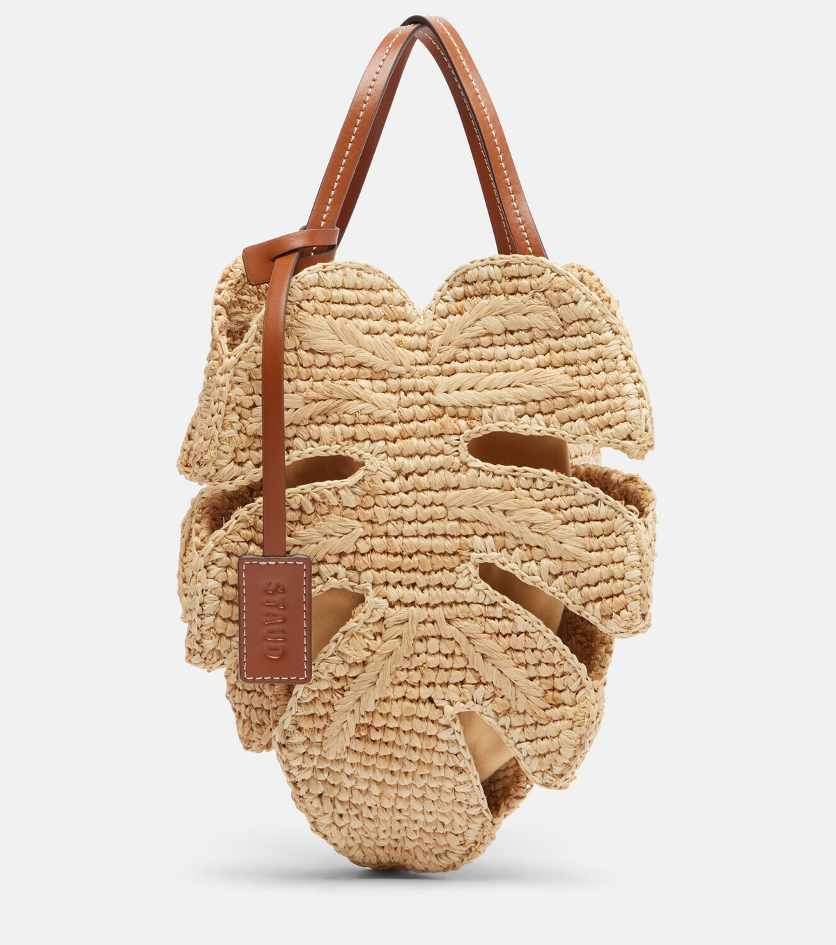 Staud Palm leather-trimmed raffia top-handle bag