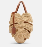 Staud Palm leather-trimmed raffia top-handle bag
