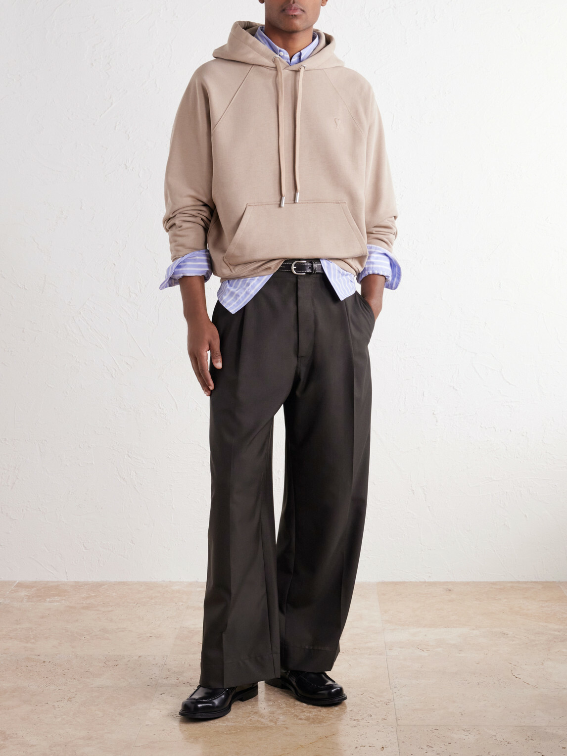 AMI PARIS - Logo-Embossed Cotton-Jersey Hoodie - Neutrals
