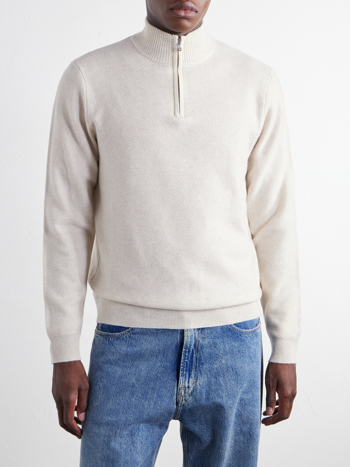 Mr P. - Wool and Cashmere-Blend Half-Zip Sweater - Neutrals