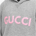 Gucci Men's Intarsia Logo Knit Hoodie in Grey/Pink
