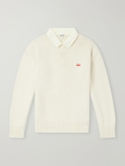 LOEWE - Anagram-Embroidered Cotton Twill-Trimmed Wool-Blend Polo Sweater - Neutrals
