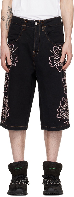 Photo: BLUEMARBLE Black Embroidered Denim Shorts