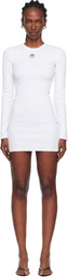 Marine Serre White Moon Logo Ribbed Jersey LS Crewneck Minidress