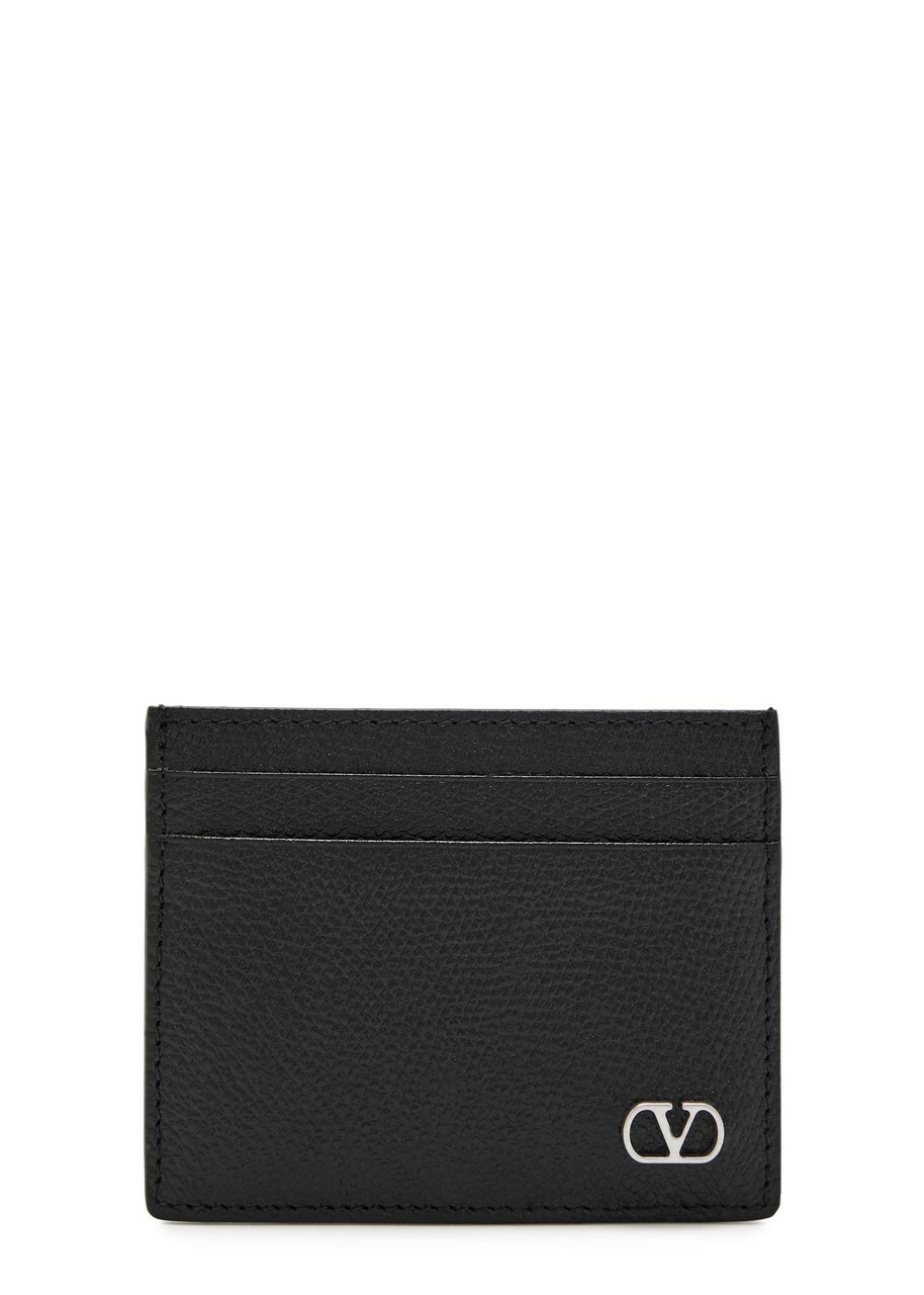 Valentino Garavani Vlogo Pebbled Leather Card Holder - Black - One Size
