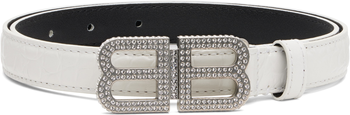 Balenciaga White BB Hourglass Thin Belt