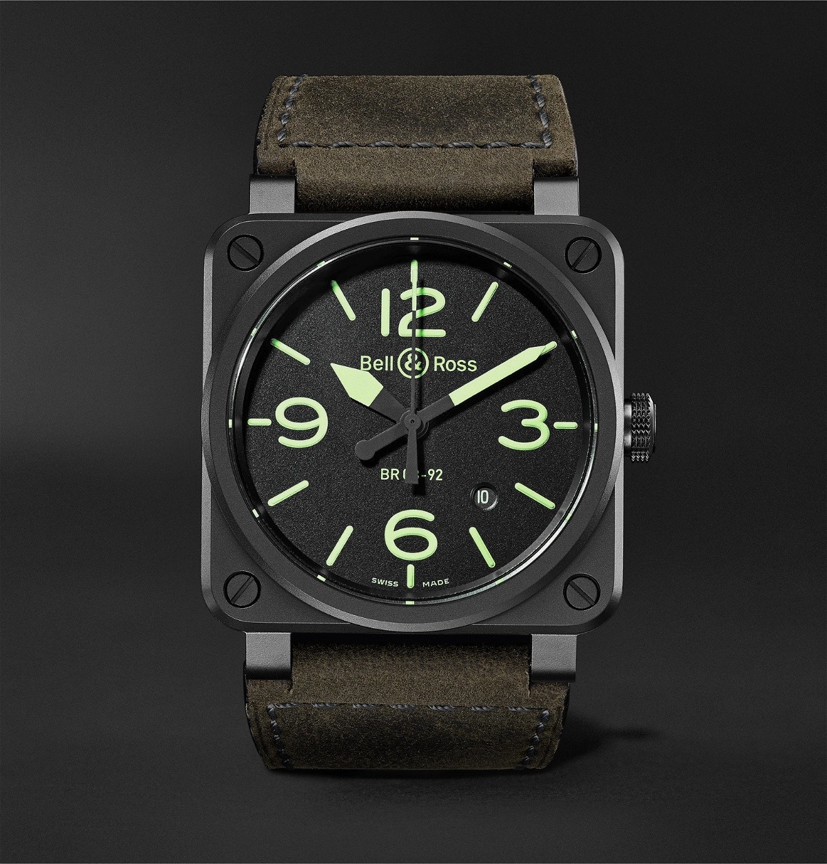 Photo: Bell & Ross - BR03-92 Nightlum Automatic 42mm Ceramic and Leather Watch - Black