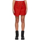 Balmain Red Tweed Wrap Asymmetric Miniskirt