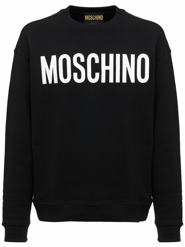 Photo: MOSCHINO Logo Print Cotton Crewneck Sweatshirt