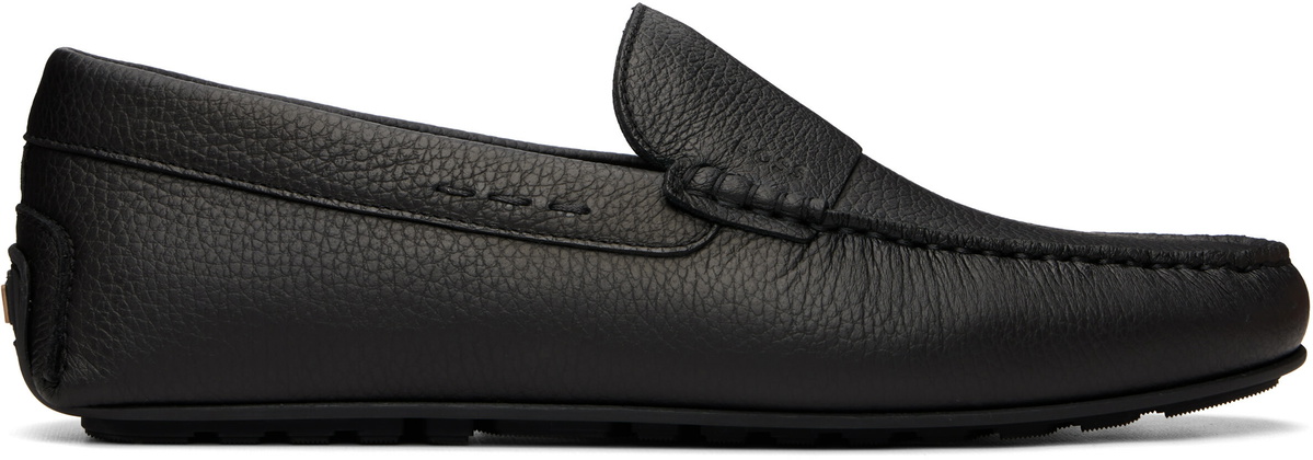 BOSS Black Tumbled-Leather Driver Loafers