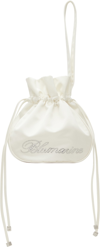Photo: Blumarine SSENSE Exclusive White Satin Rhinestone Logo Pouch