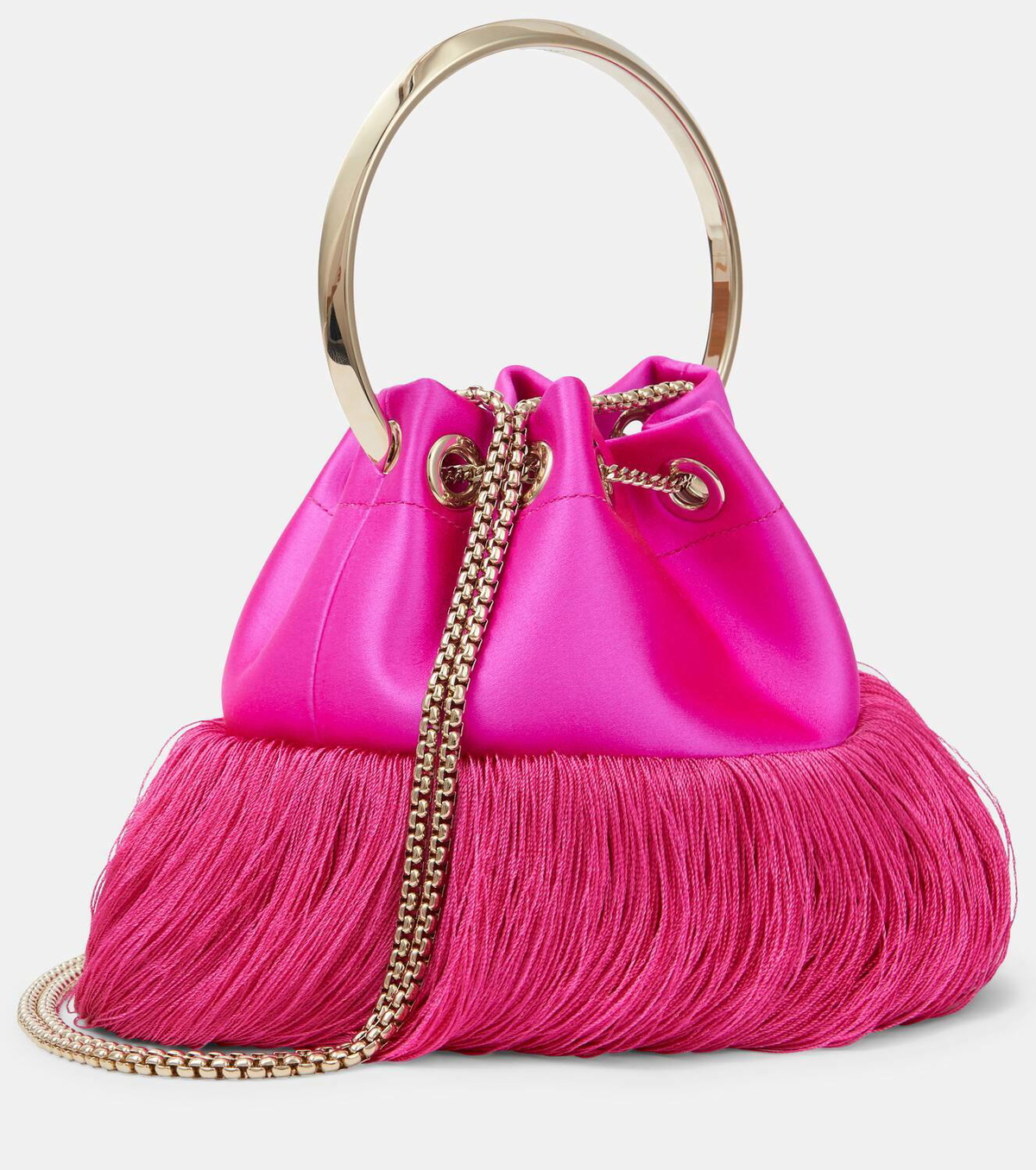 Jimmy Choo Bon Bon fringed satin bucket bag Jimmy Choo