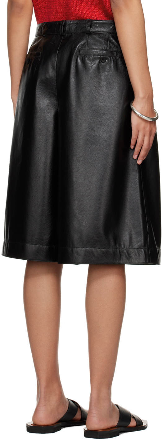 LU'U DAN Black Pleated Faux-Leather Shorts