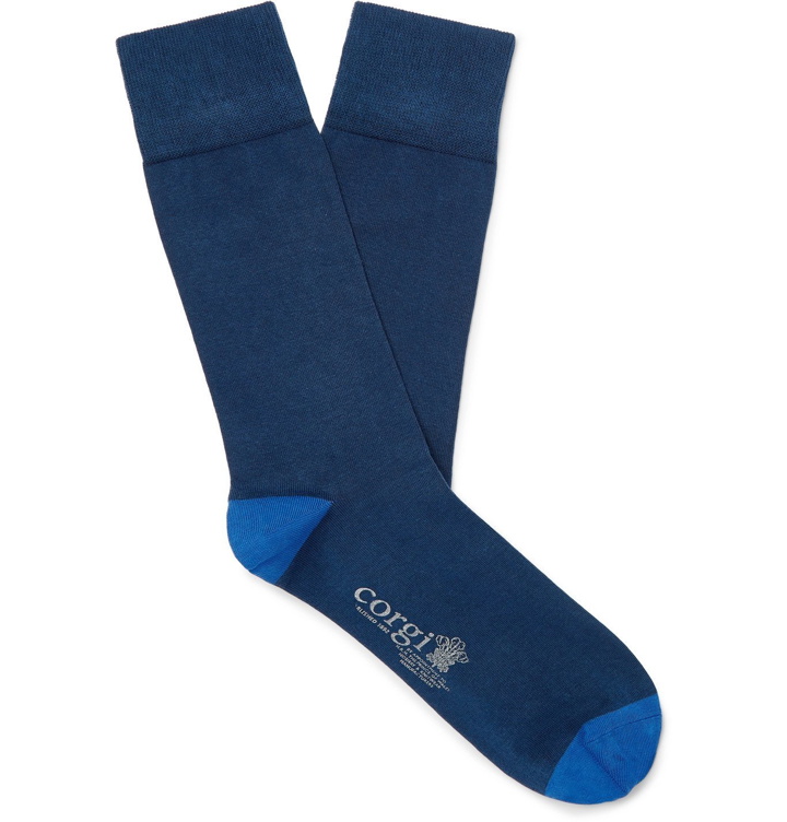Photo: Kingsman - Corgi Colour-Block Cotton-Blend Socks - Blue