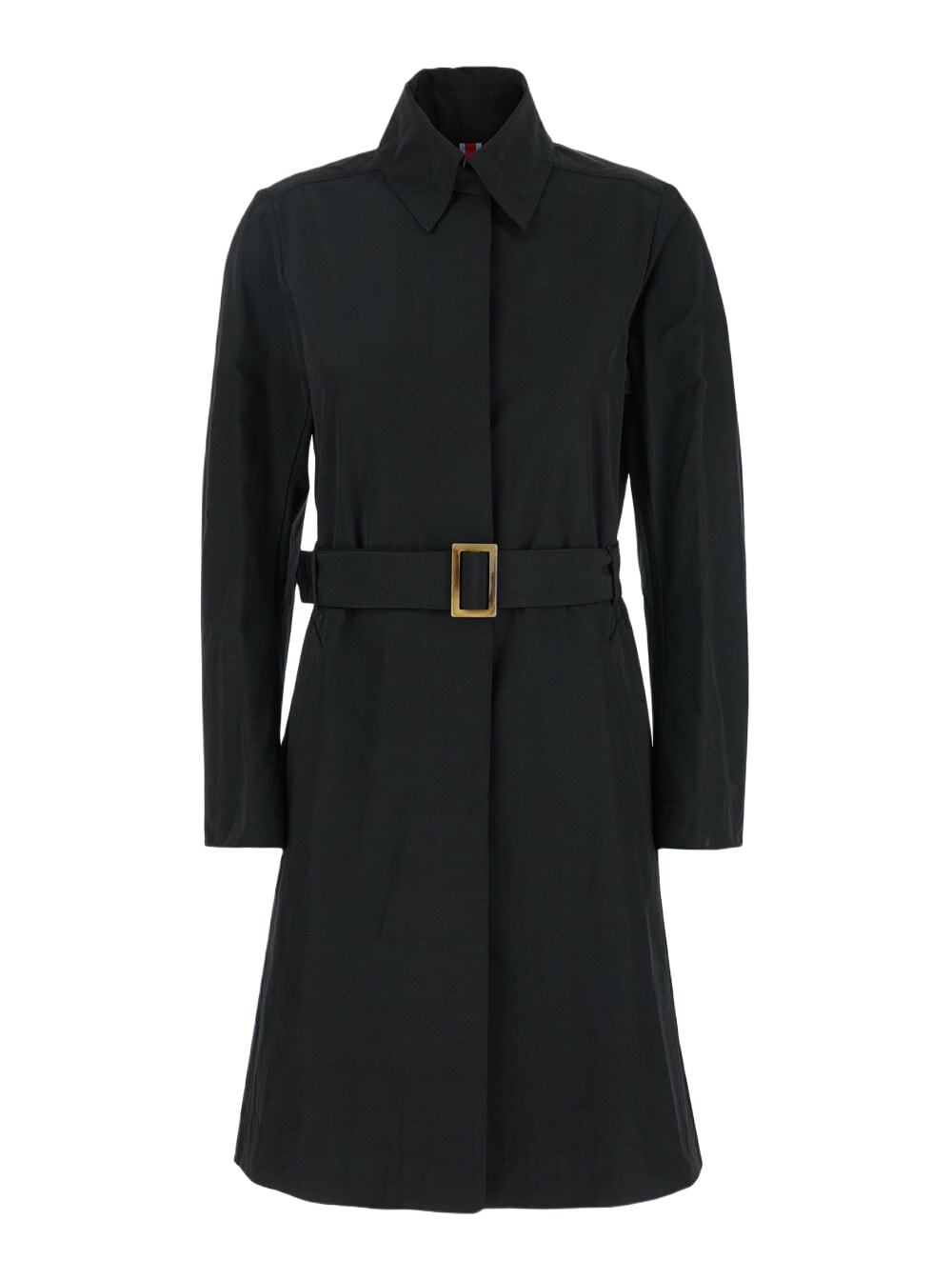 Merci Black Trench Coat With Classic Collar And Adjustable Belt In Fabric Woman