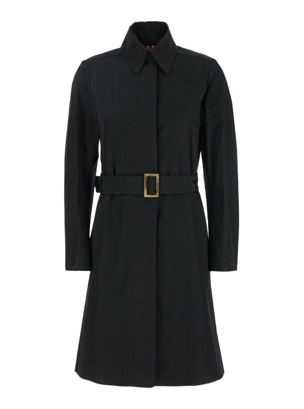 Photo: Merci Black Trench Coat With Classic Collar And Adjustable Belt In Fabric Woman