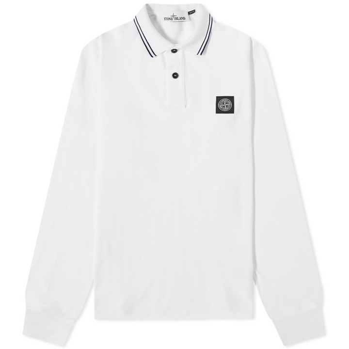 Photo: Stone Island Men's Long Sleeve Patch Polo Shirt in White