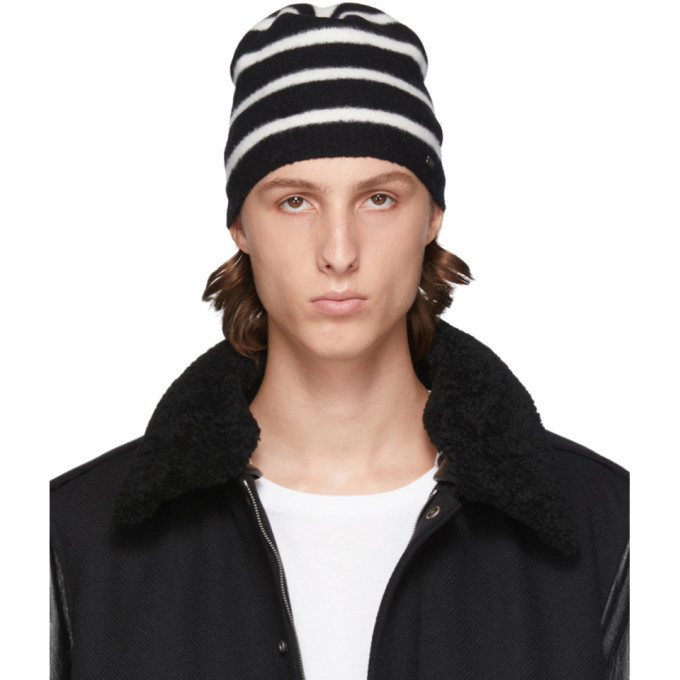 Photo: Saint Laurent Black and White Sailor Stripes Beanie