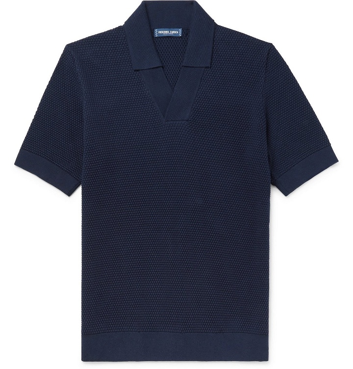 Photo: Frescobol Carioca - Textured Cotton and Merino Wool-Blend Polo Shirt - Blue