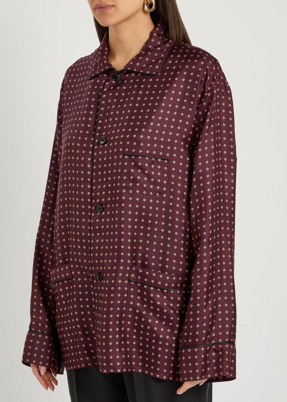 Saint Laurent Patterned Silk Shirt Bordeaux