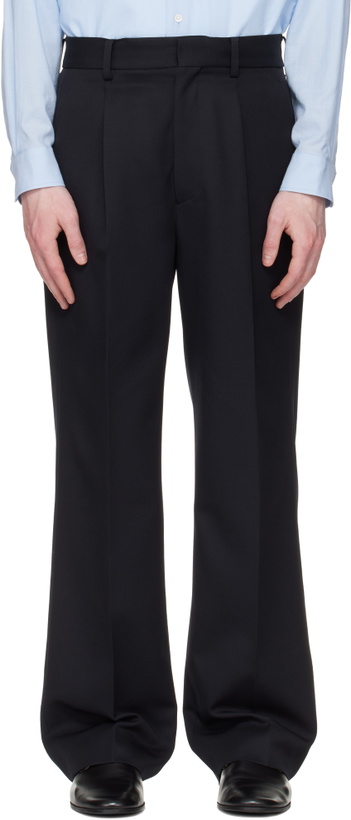 Photo: stein Navy Wool Kersey Straight Trousers