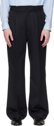stein Navy Wool Kersey Straight Trousers
