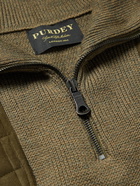 Purdey - Quilted Faux Suede-Trimmed Wool Half-Zip Sweater - Green