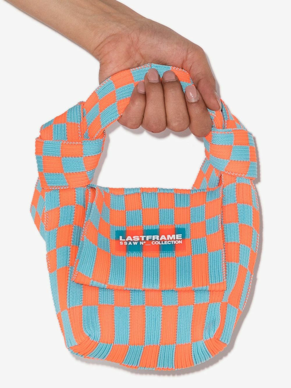 LASTFRAME Orange And Blue Obi Ichimatsu Mini Tote Bag