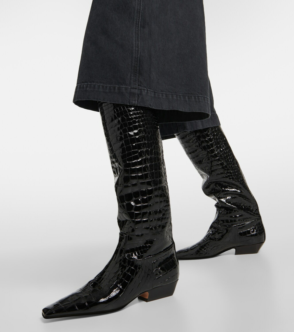 Khaite Croc-effect patent leather knee-high boots Khaite