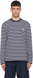 Maison Kitsuné White & Navy Tricolor Fox Long Sleeve T-Shirt