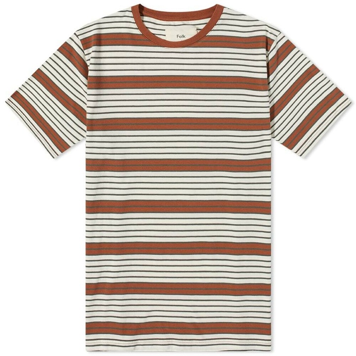 Photo: Folk Men's Highlight Stripe T-Shirt in Rust/Ecru