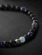 Shamballa Jewels - White Gold, Multi-Stone, Ceramic and Cord Bracelet - Blue