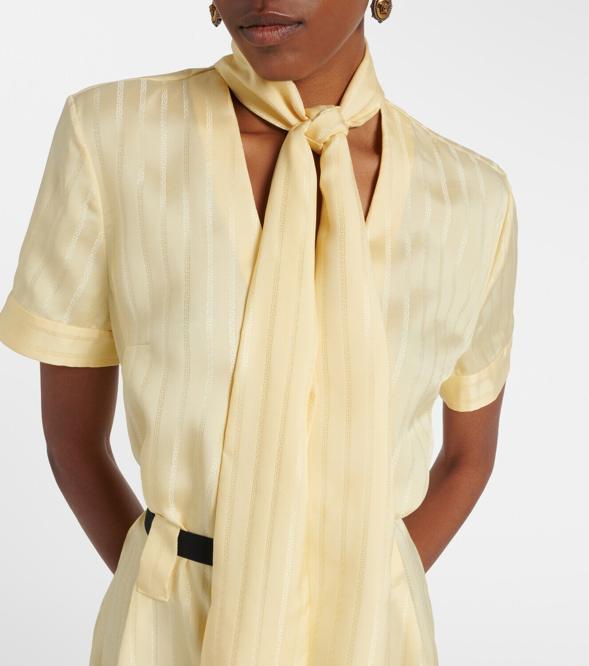 Versace Greca jacquard satin shirt dress