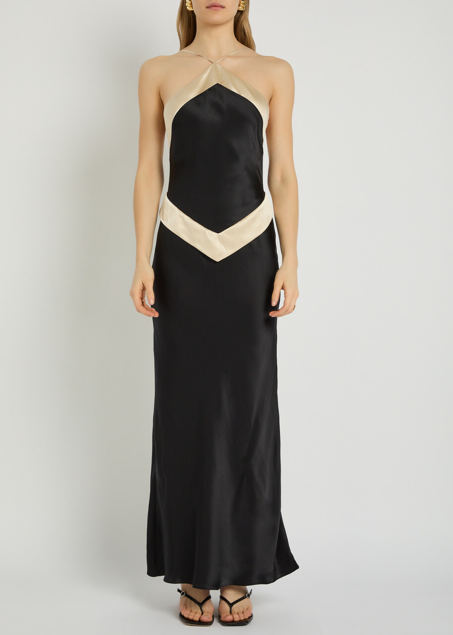 Reformation Jillian Panelled Silk Maxi Dress Black And White