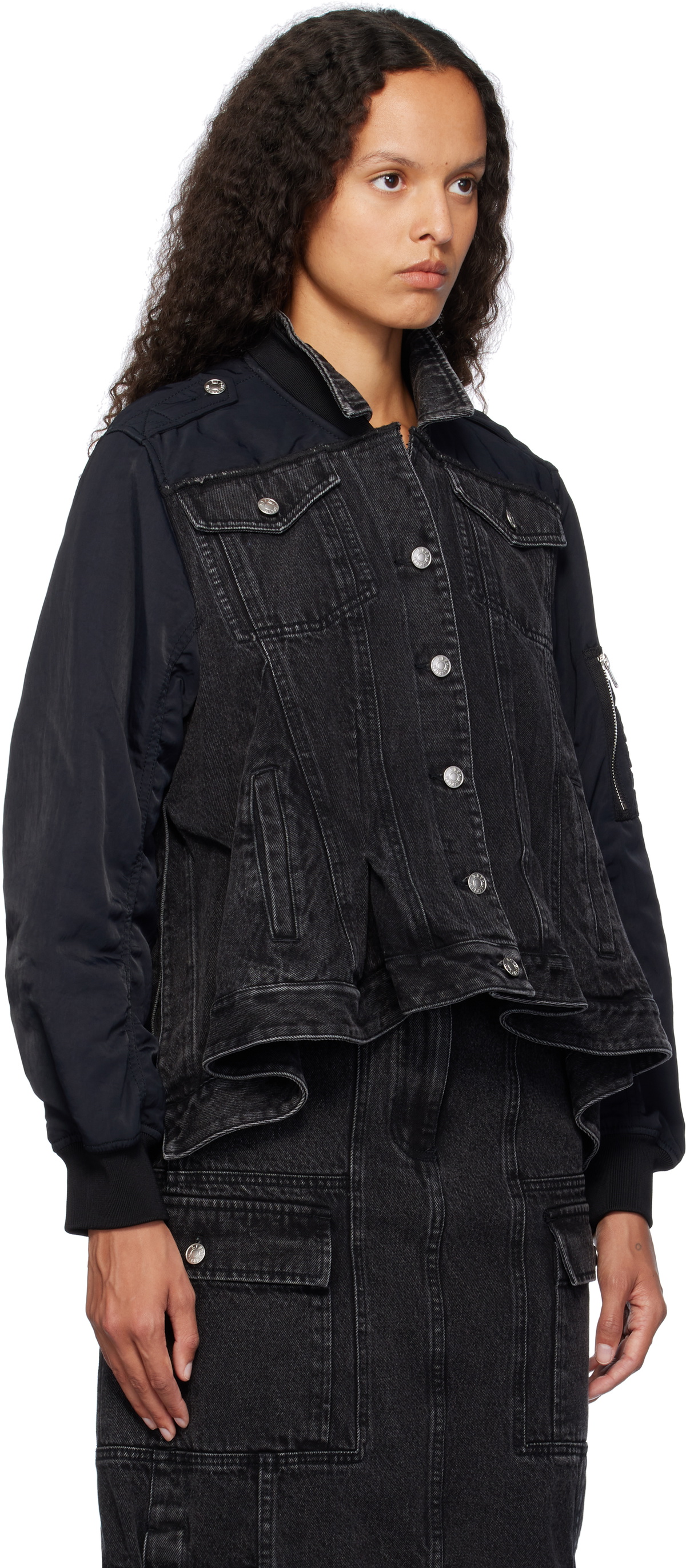 3.1 Phillip Lim Black Hybrid Flight Denim Jacket 3.1 Phillip Lim