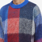 Sacai Men's Plaid Crew Knit in Navy