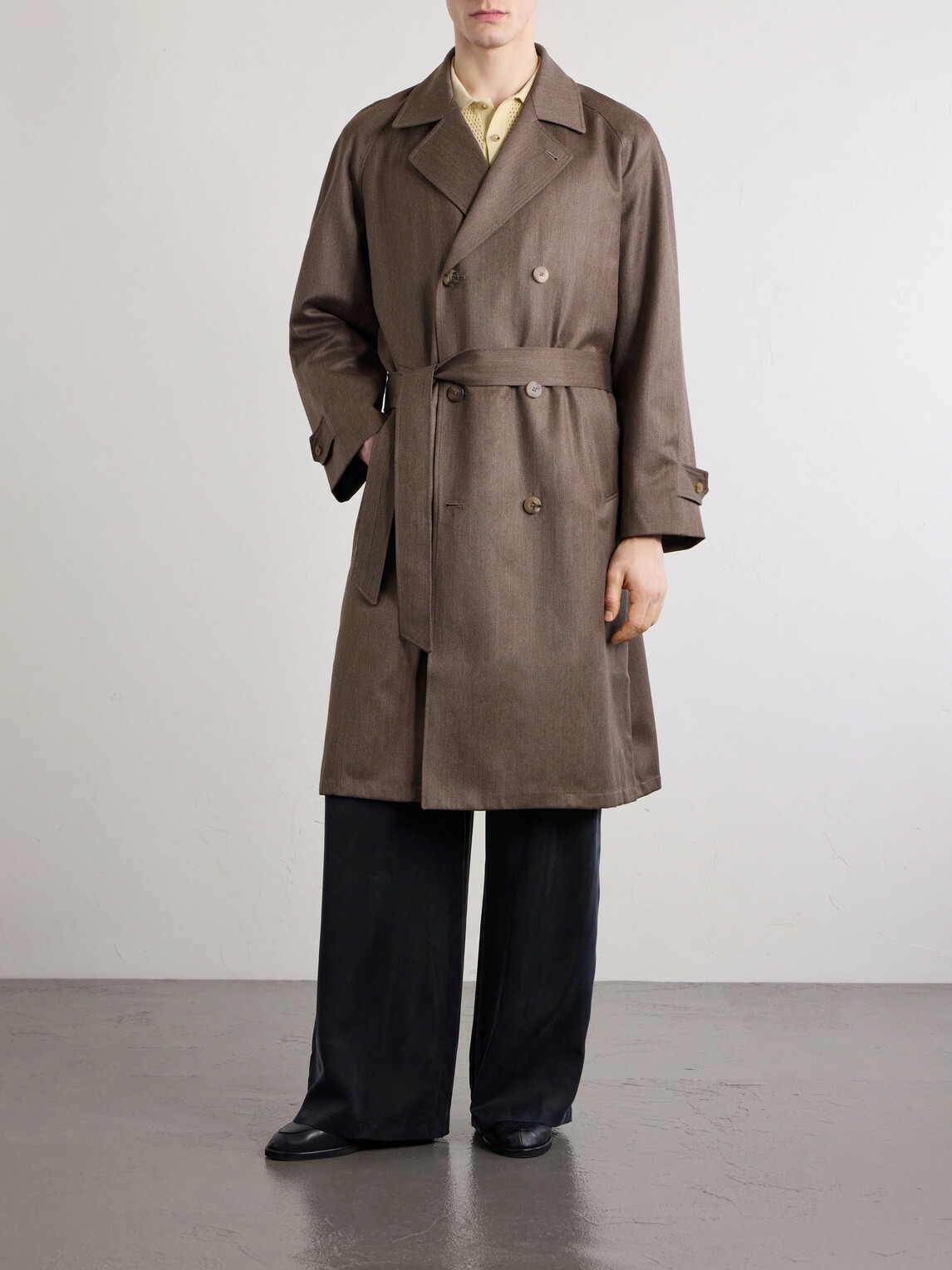 De Bonne Facture - Grandad Double-Breasted Wool and Cotton-Blend Coat - Brown