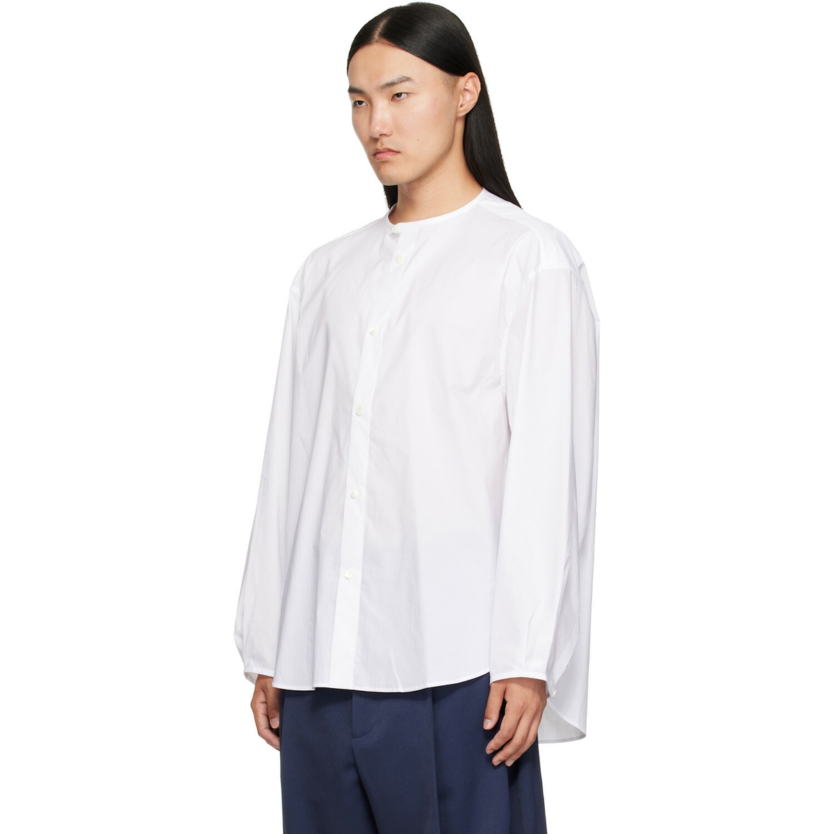 Hed Mayner White Band Collar Shirt