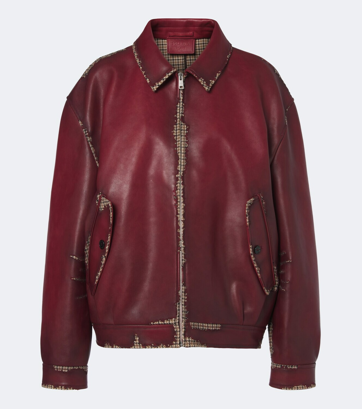 Prada Distressed houndstooth leather jacket