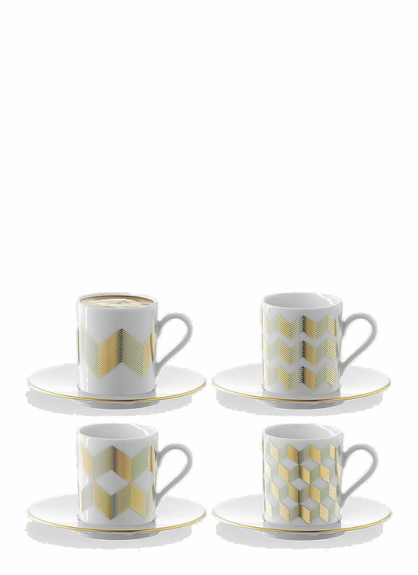 Photo: Set of Four Chevron Coffee Cup and Saucer in Gold