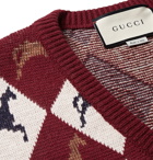 Gucci - Wool-Jacquard Sweater - Men - Burgundy