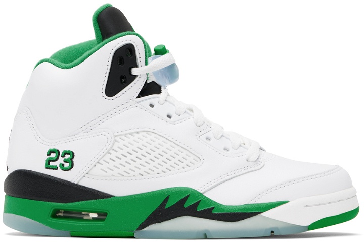 Photo: Nike Jordan White & Green Air Jordan 5 Retro Sneakers