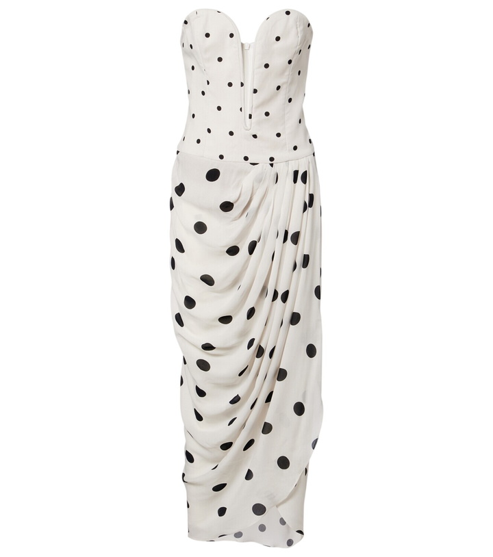 Photo: Adriana Degreas Draped polka-dot bustier dress